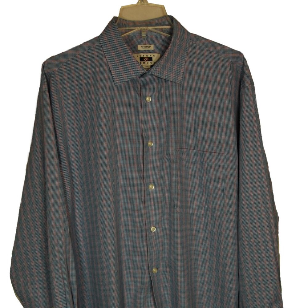 Joseph Abboud Blue Plaid Long Sleeve Button Up No Iron Shirt Size 16.5 32/33
